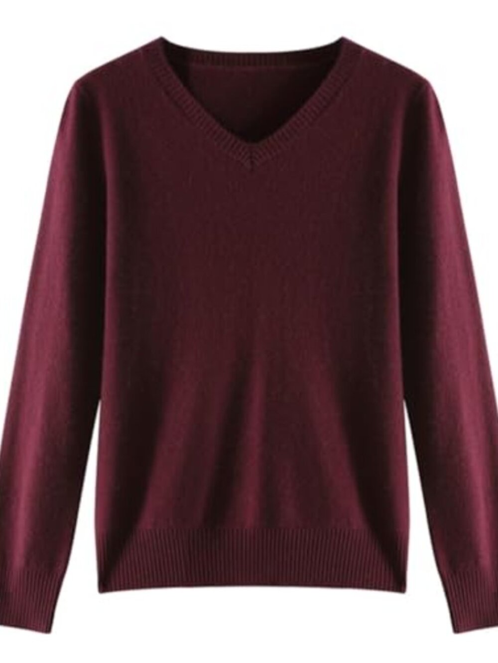 Cashmere Merino Wool Blend V-Neck Long Sleeve Lightweight Pullover Sweater
